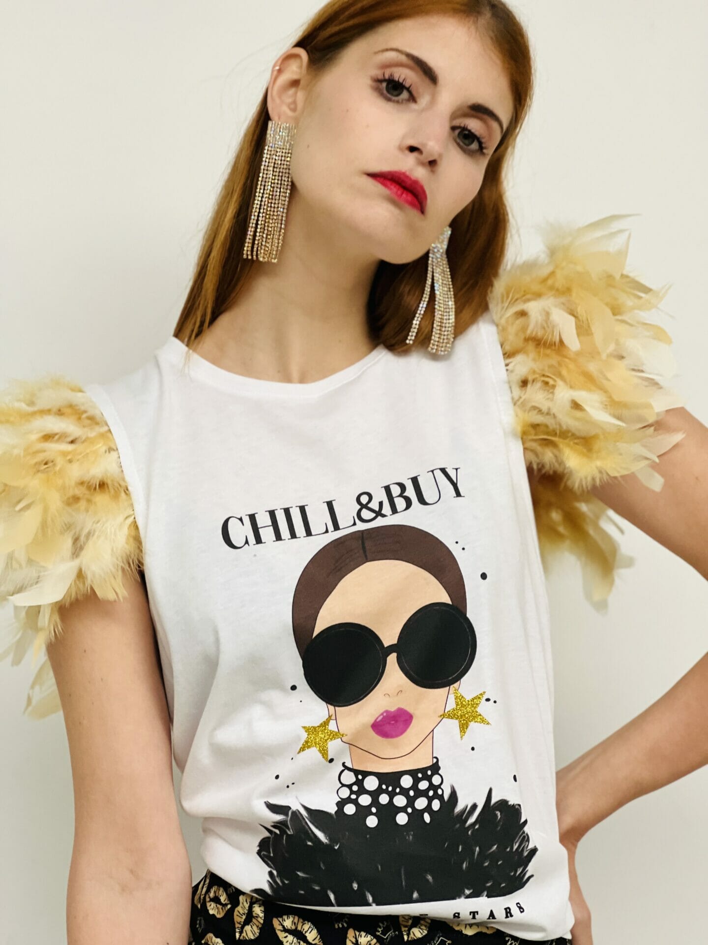 CAMI PLUMAS ORO SHINE