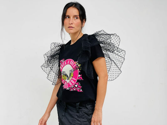 CAMI VOLANTE TOPITOS PISTOLAS FUCSIA