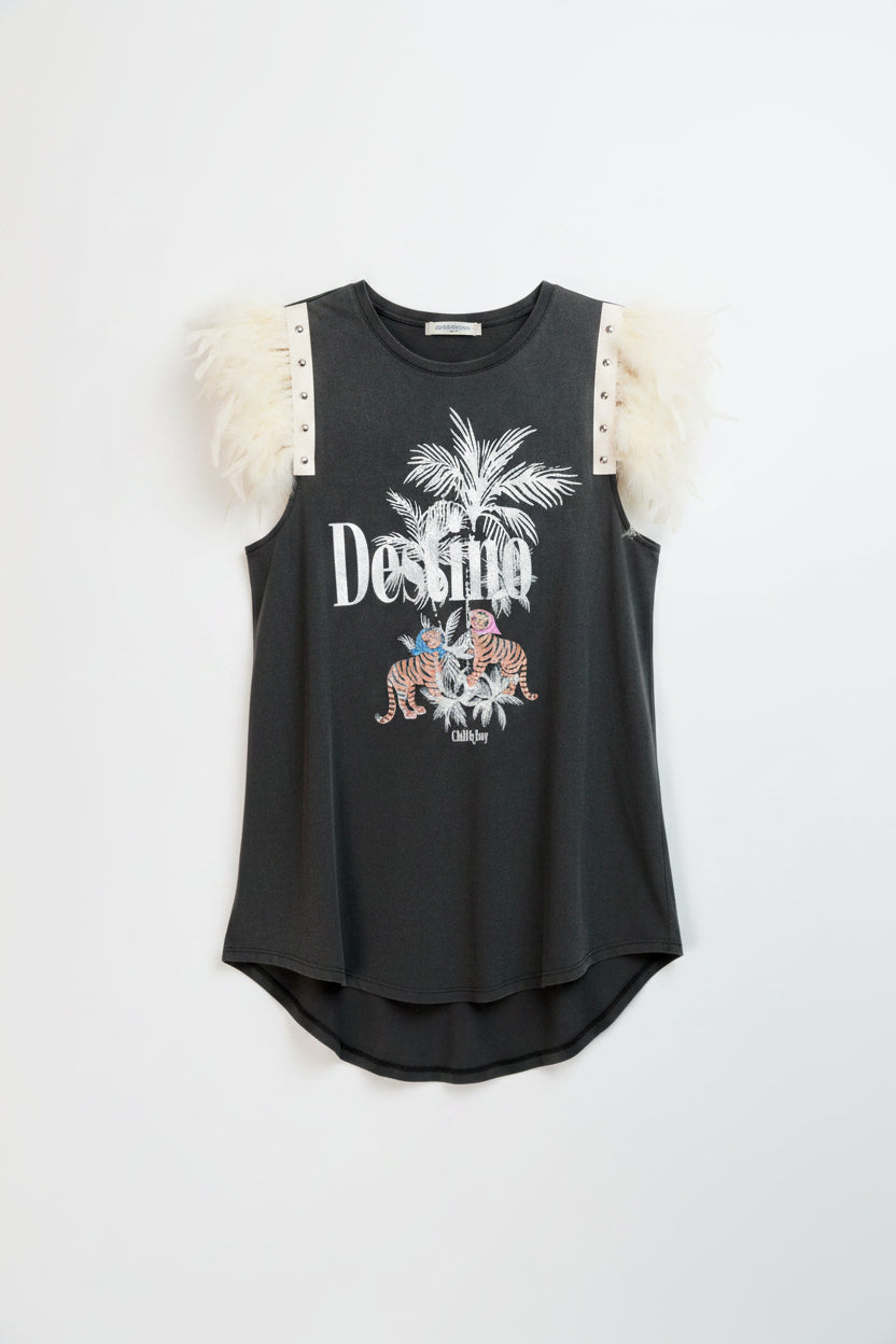 Camiseta Plumas Tachas Palm TIger