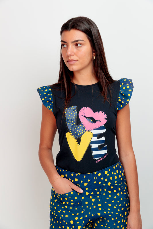 T-shirt volanté Love à pois