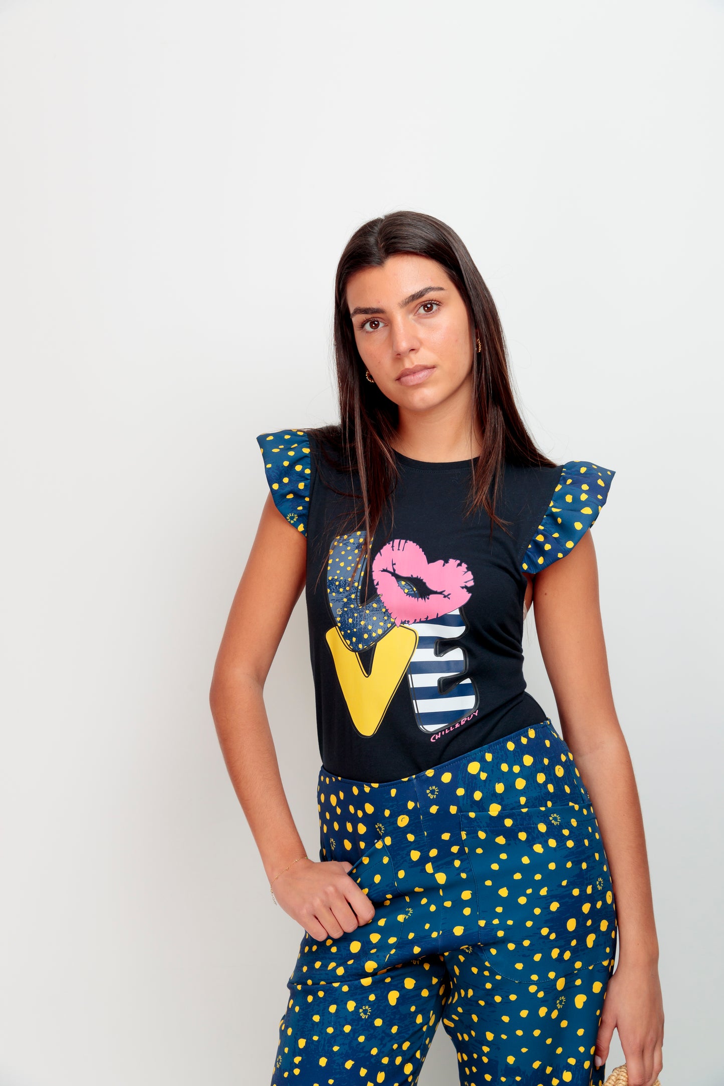 T-shirt volanté Love à pois