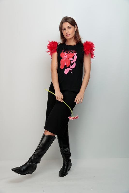 Camiseta Plumas Tachas Flor Love