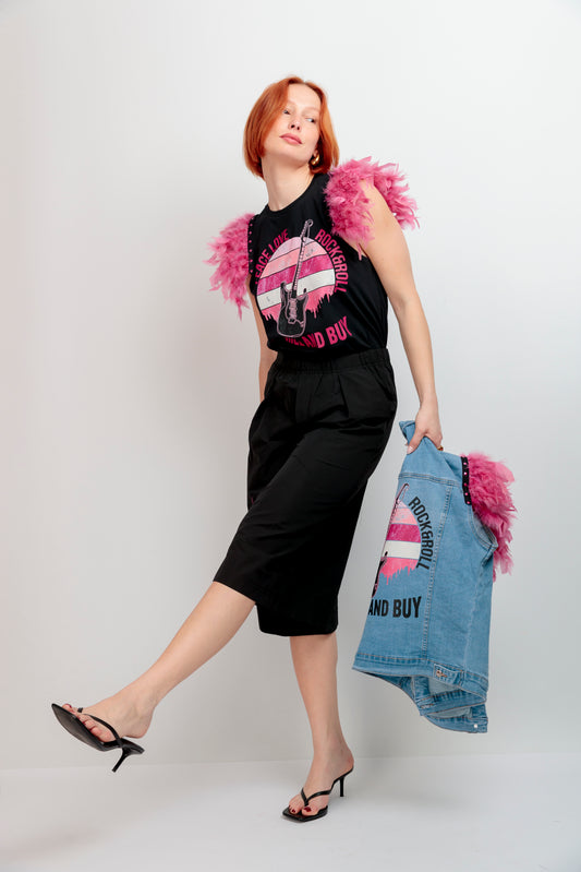 Camiseta Plumas Tachas Guitarra Peace