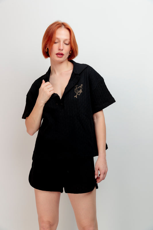 Openwork Knit Set with Rhinestones