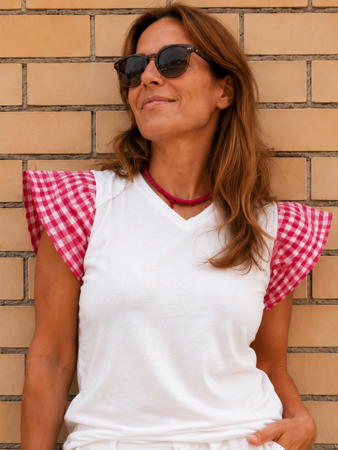 Camiseta Vera Vichy Fucsia