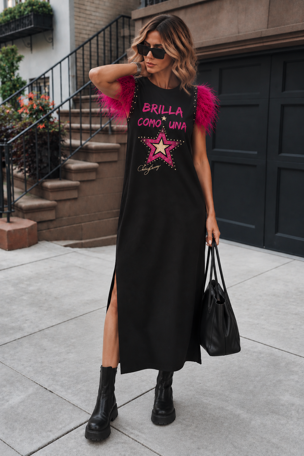 Vestido Plumas Brilla
