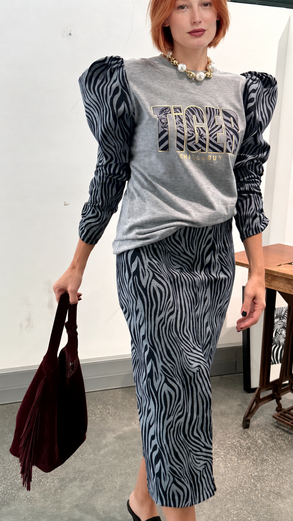 Falda Abertura Denim Zebra