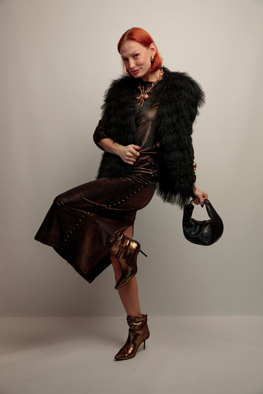 Falda Tachas Terciopelo Negro