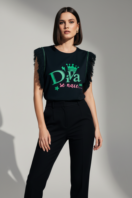 Diva Fringe T-shirt Green