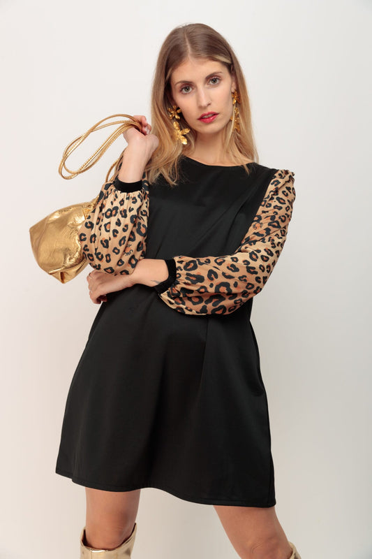 VESTIDO MANGAS ABULLONADAS LEOPARD