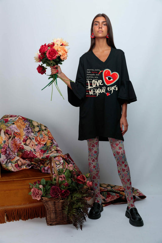VESTIDO MAYA NEGRO ESTAMPADO MEX CUORE PALABRAS CUORE
