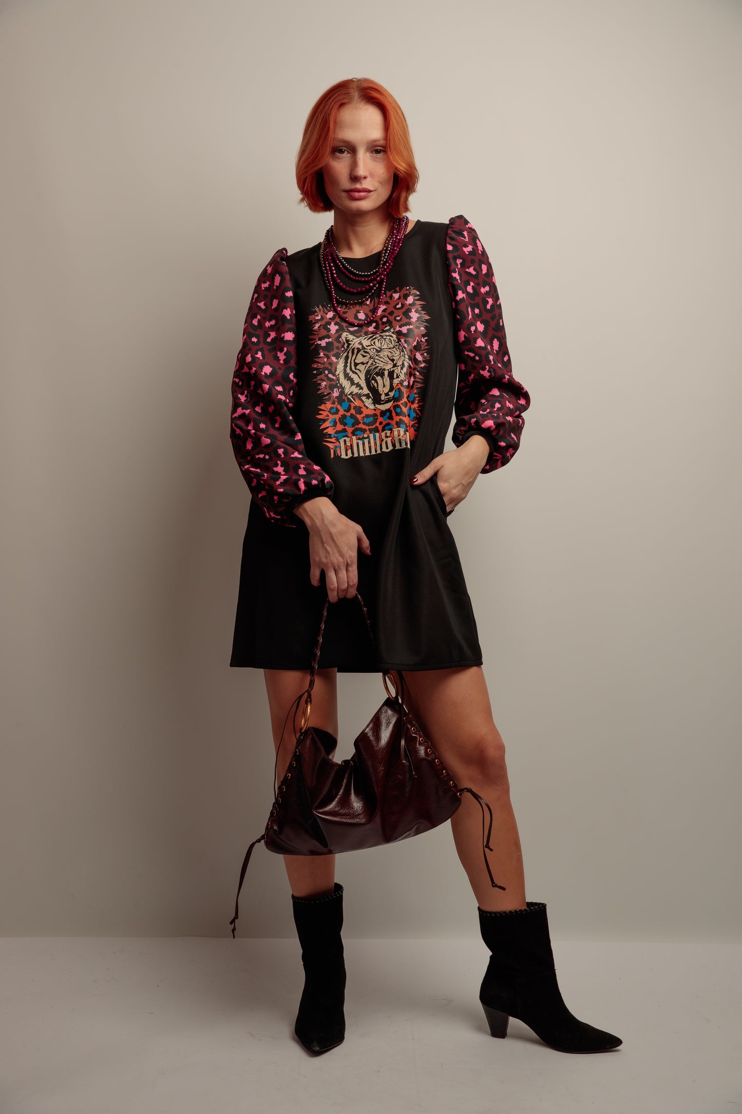 Vestido Abullonado Tigre Print Mix