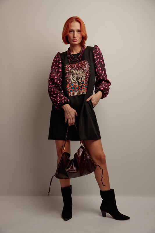 Vestido Abullonado Tigre Print Mix