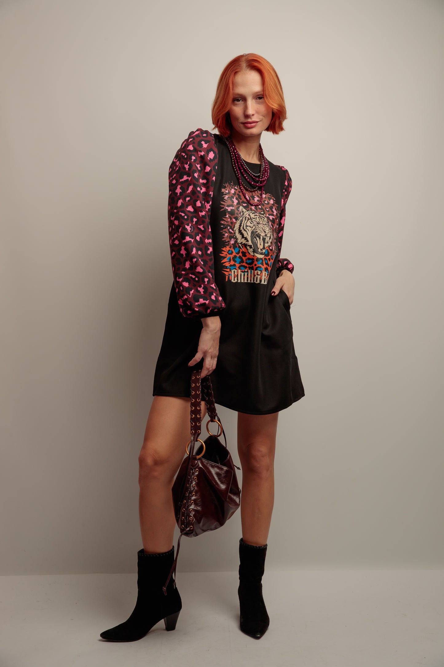Vestido Abullonado Tigre Print Mix