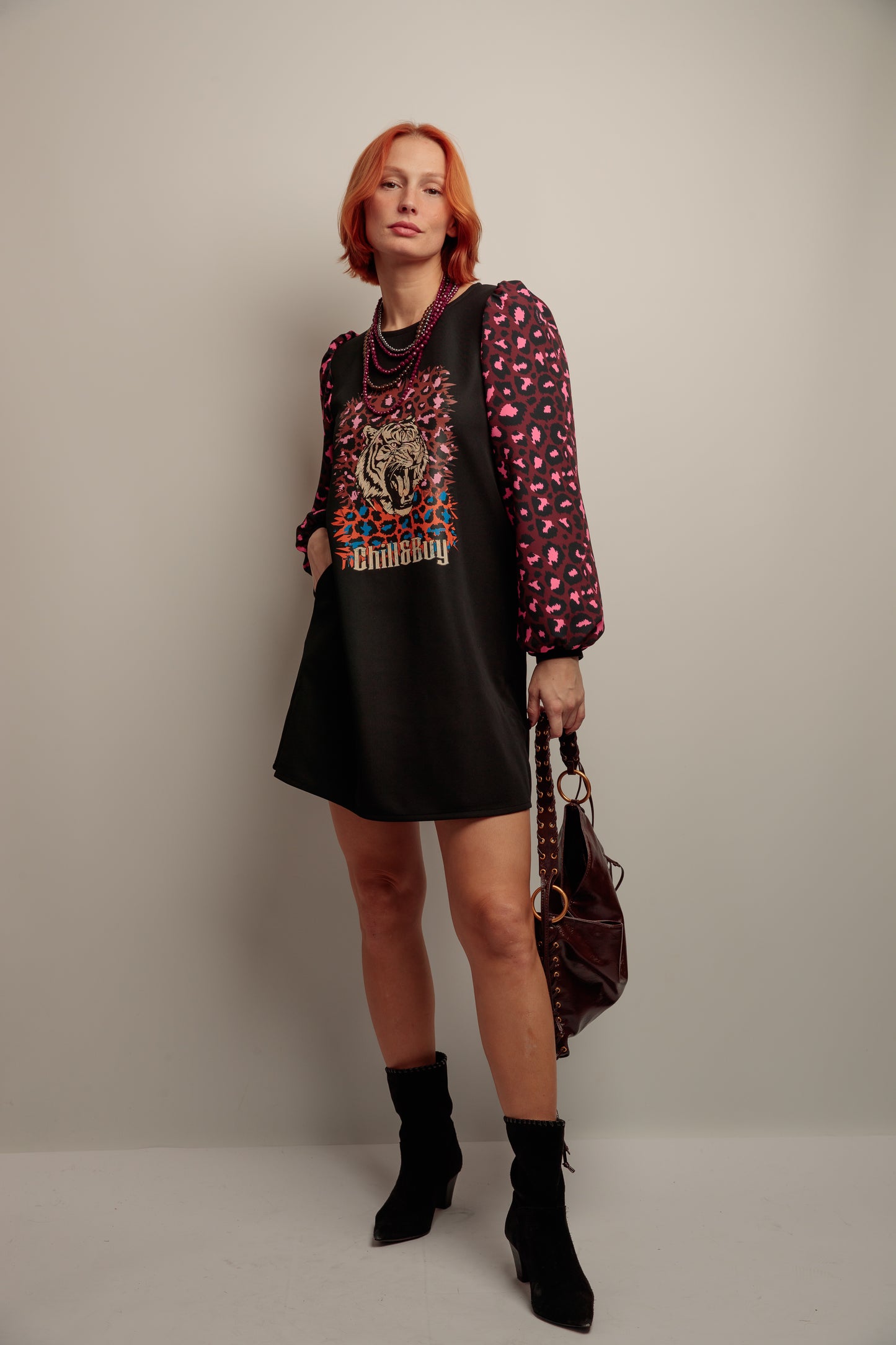 Vestido Abullonado Tigre Print Mix