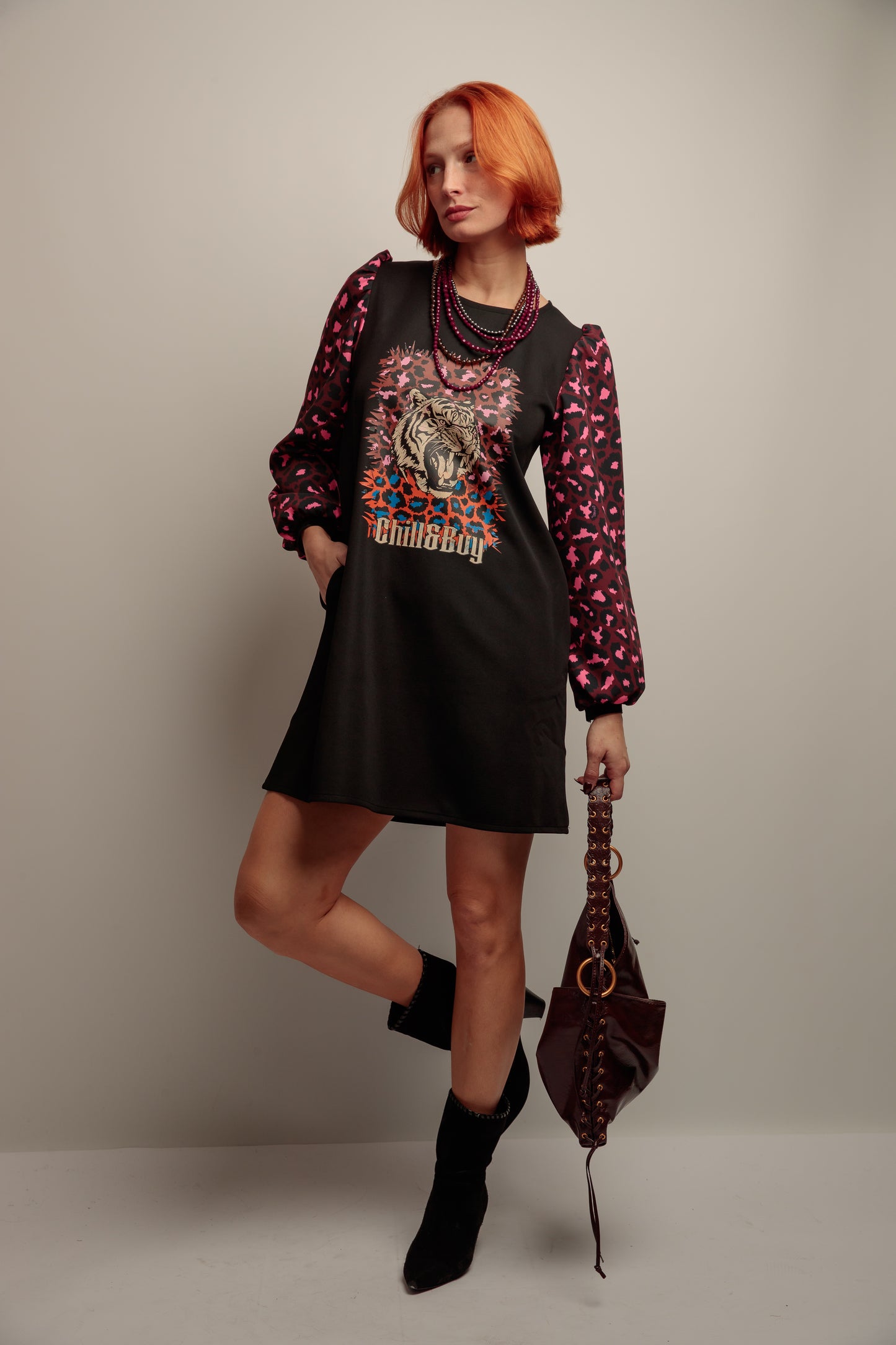 Vestido Abullonado Tigre Print Mix