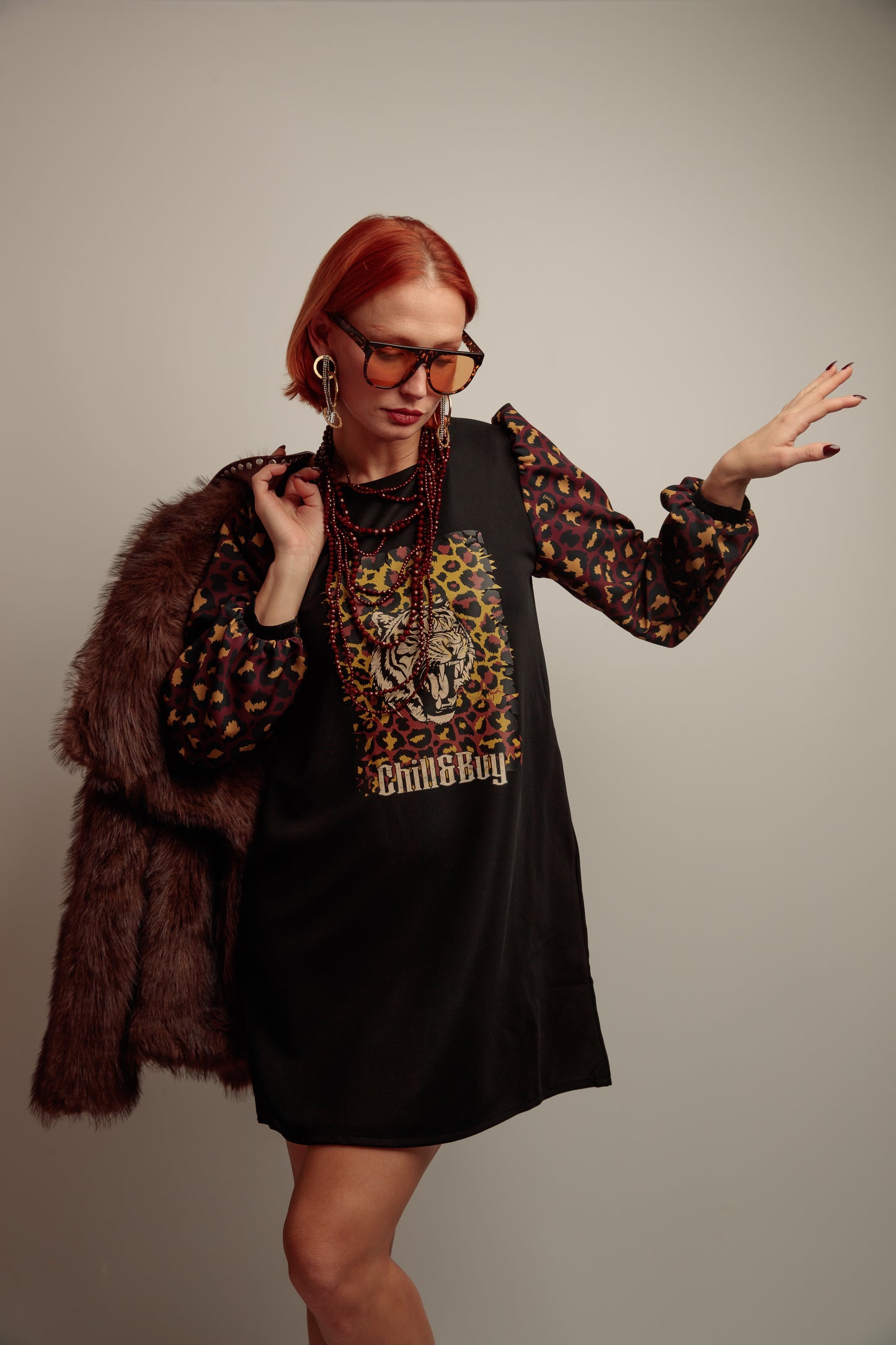 Vestido Abullonado Tigre Print