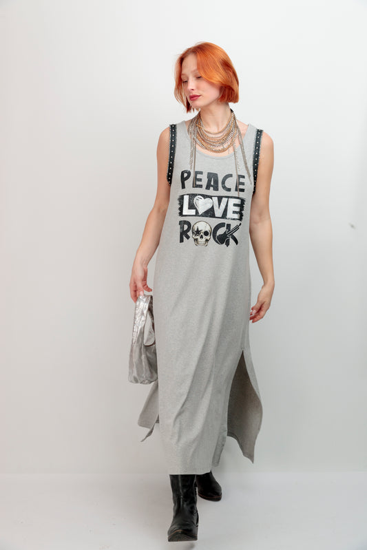 Vestido Largo Tachas Peace Negro