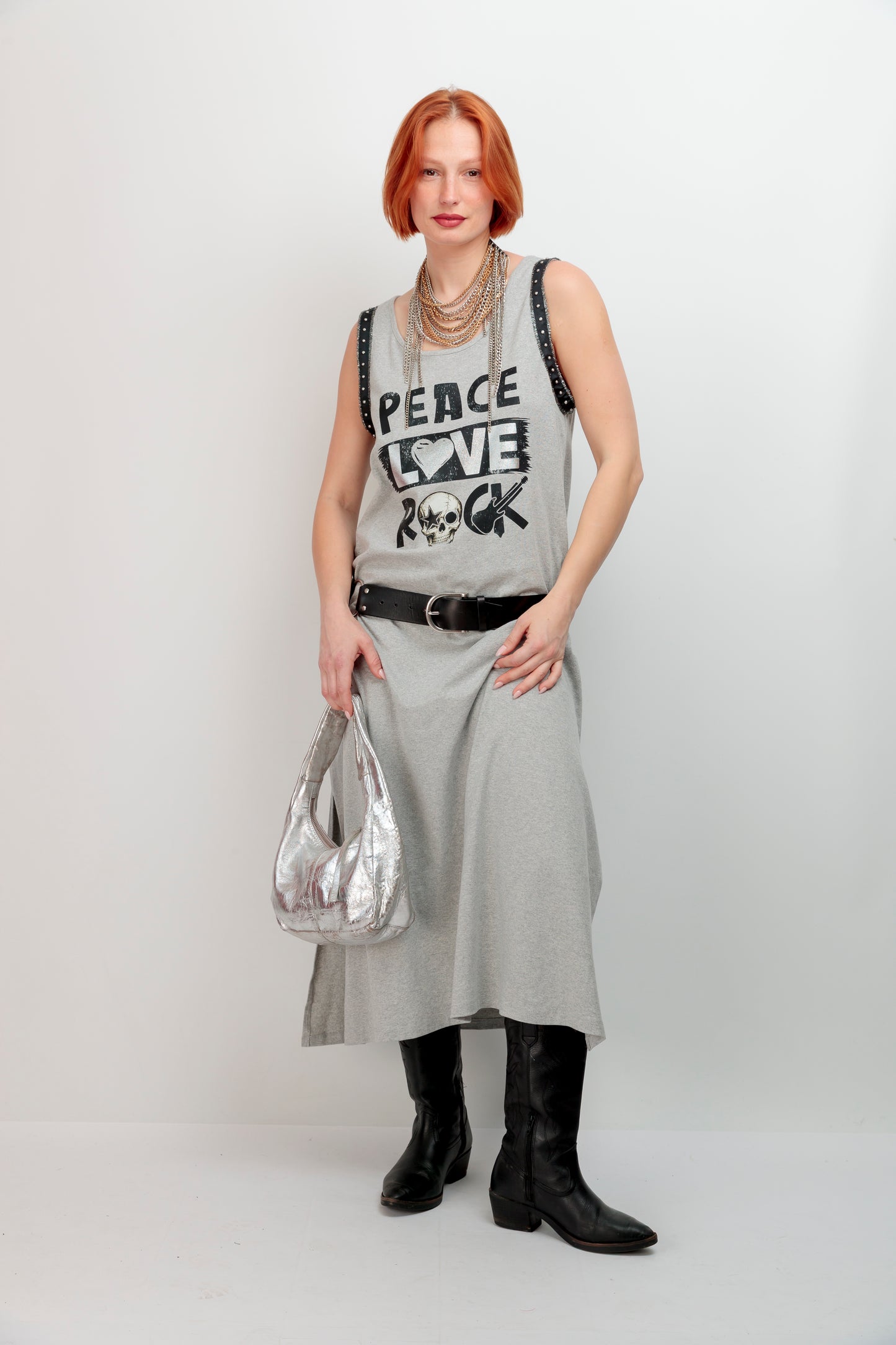 Vestido Largo Tachas Peace Negro