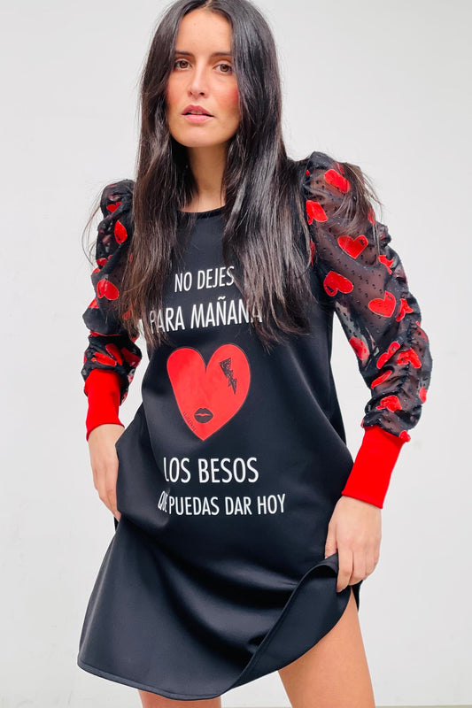 Vestido Manga Canela Besos