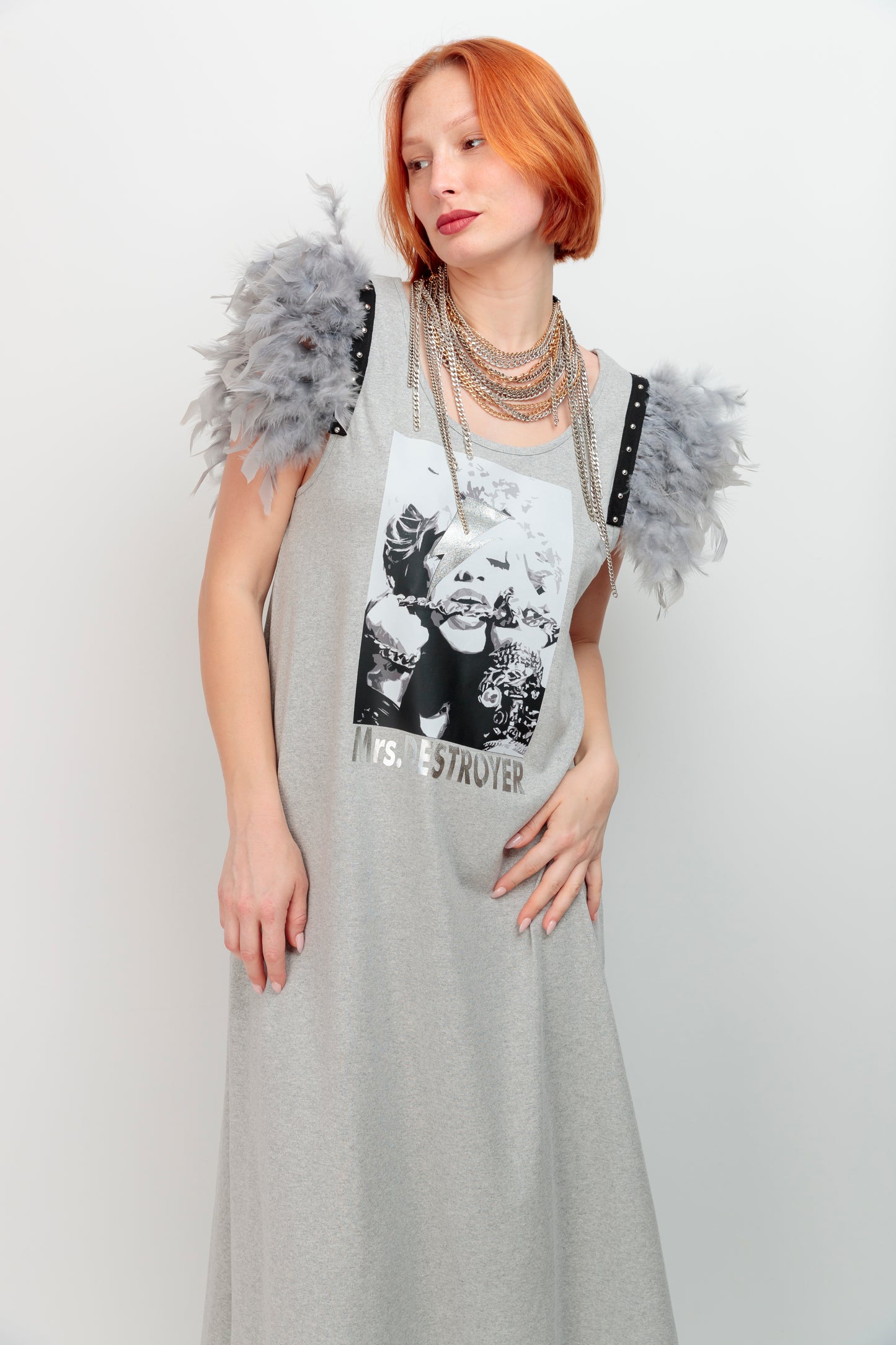 Vestido Largo Plumas Destroyer