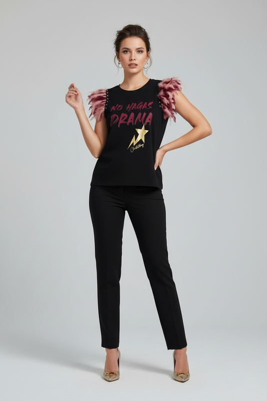 Camiseta Plumas Tachas No Drama