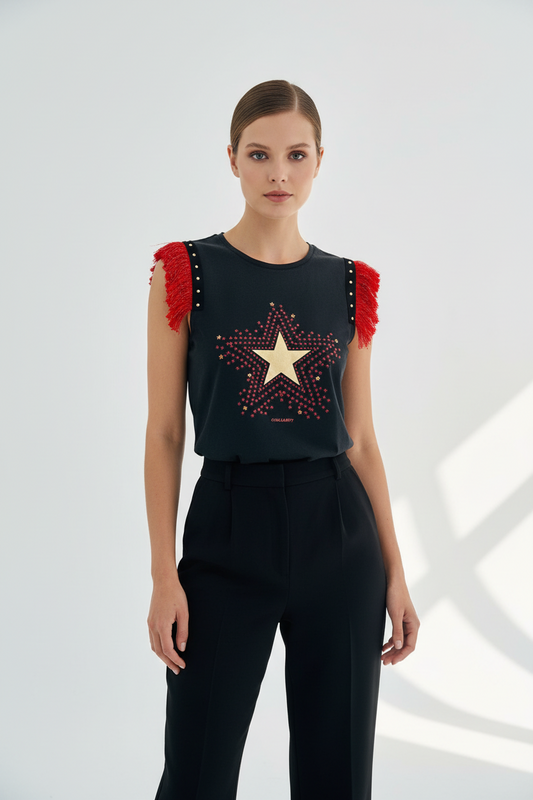 Camiseta Flecos Tachas Estrellas