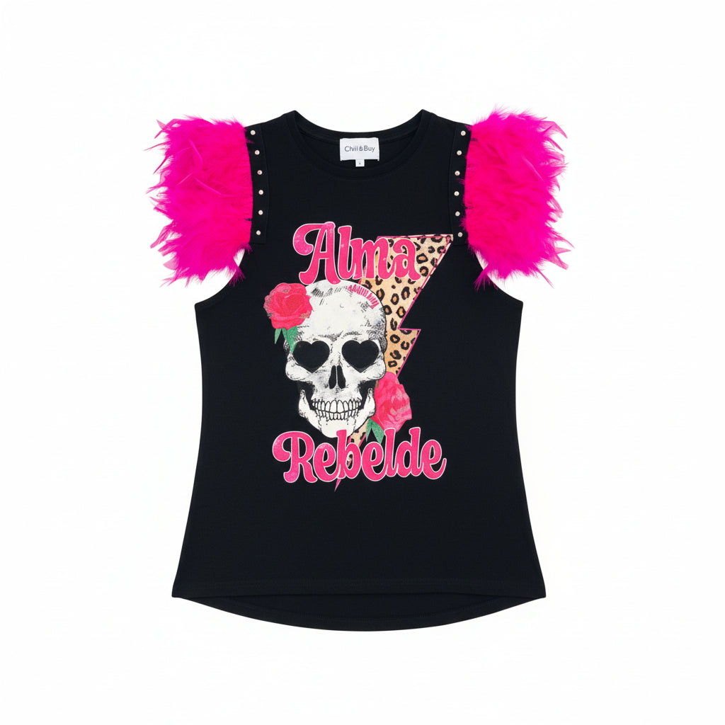 T-shirt Plumes Âme Rebelle Rose