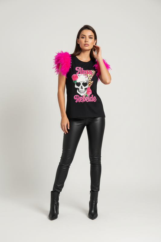 Camiseta Plumas Alma Rebelde Rosa