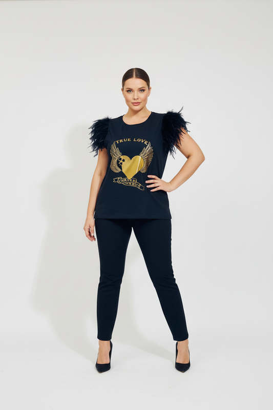 Camiseta Plumas Tachas True Love