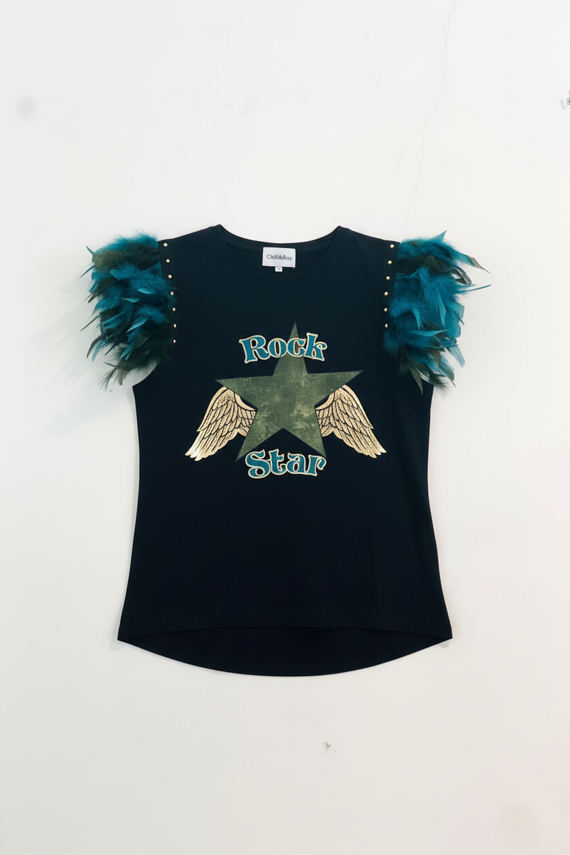 T-shirt à plumes de rock star
