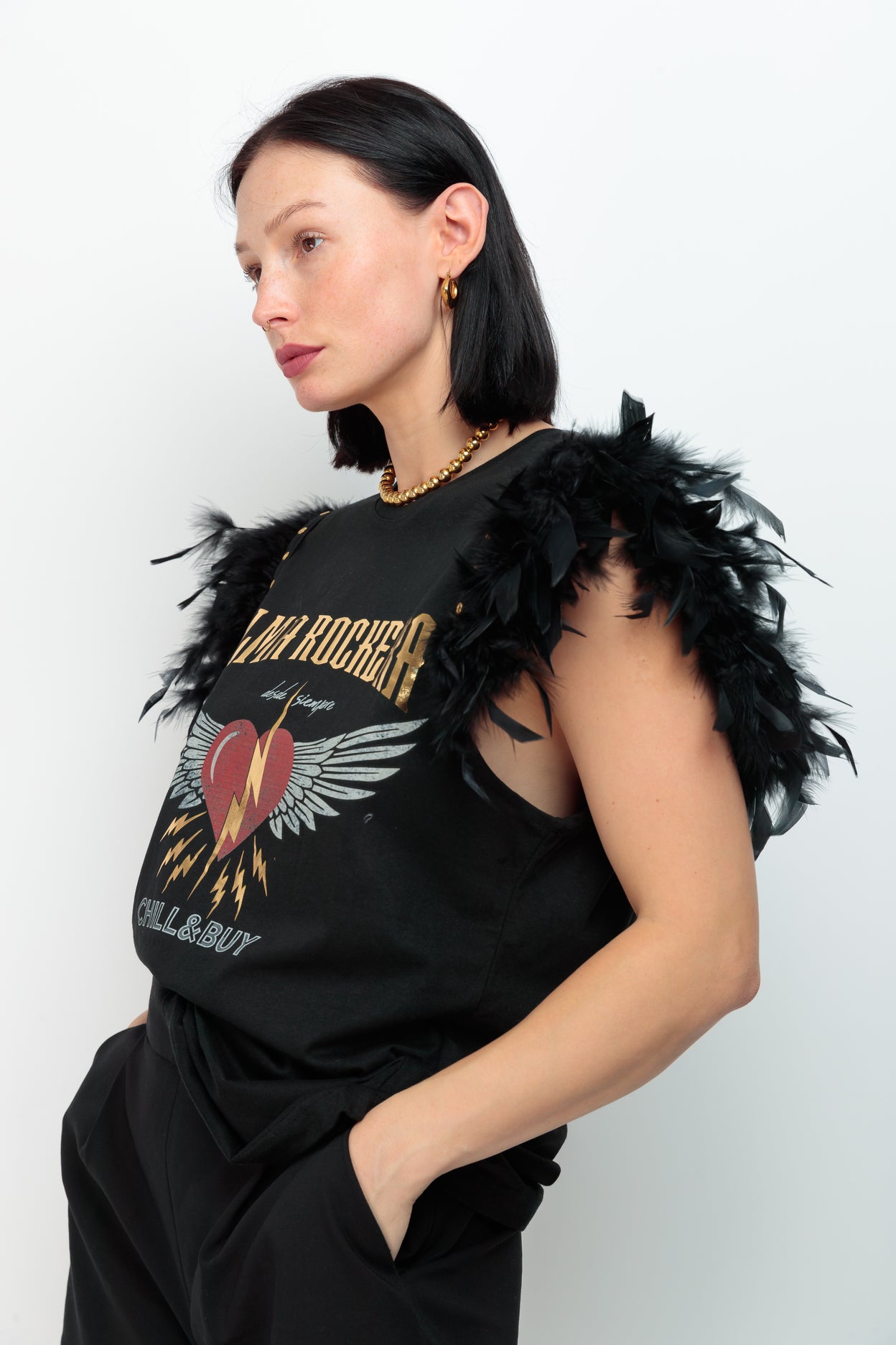 Camiseta Plumas Tachas Alma Rockera