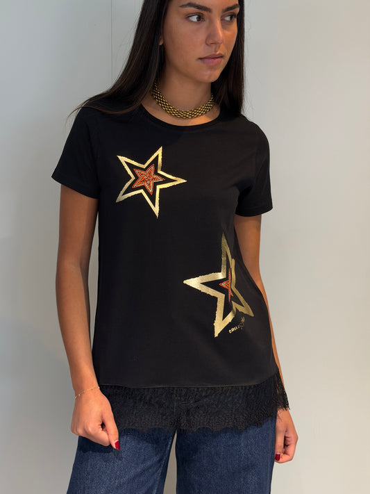 T-shirt Dentelle Nœud Clous