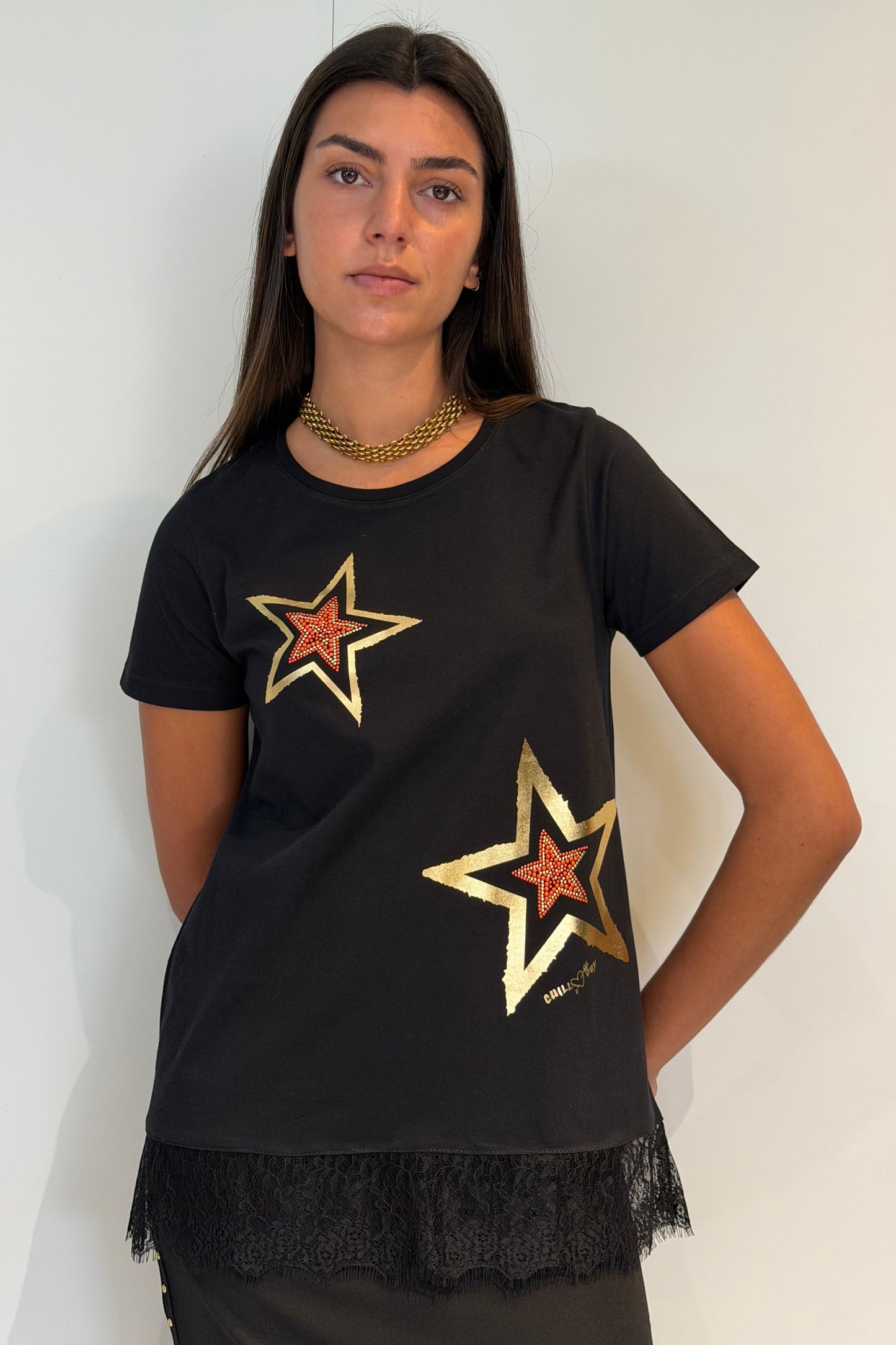 T-shirt Dentelle Nœud Clous