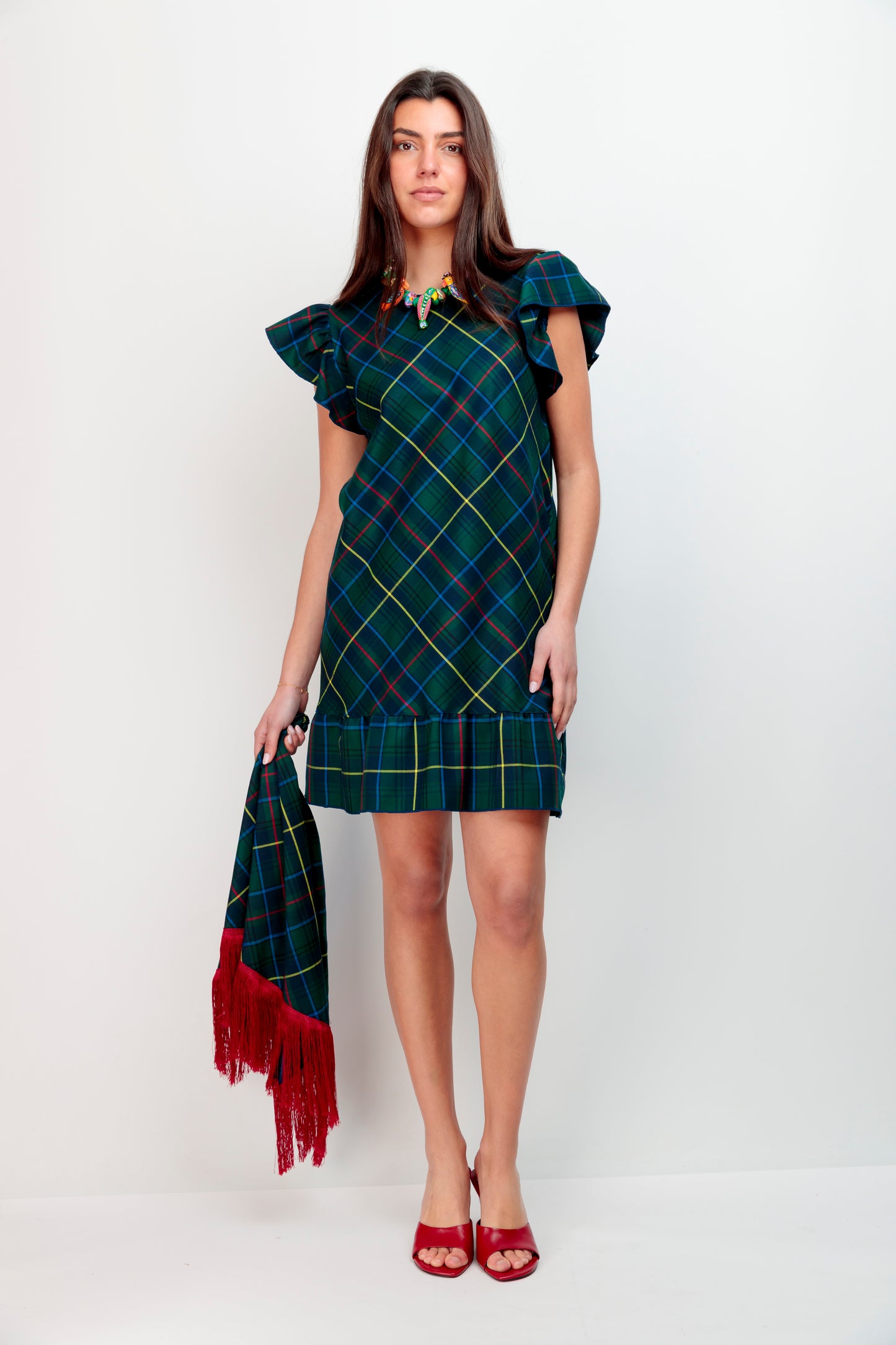 Vestido Volante Cuadros Verde