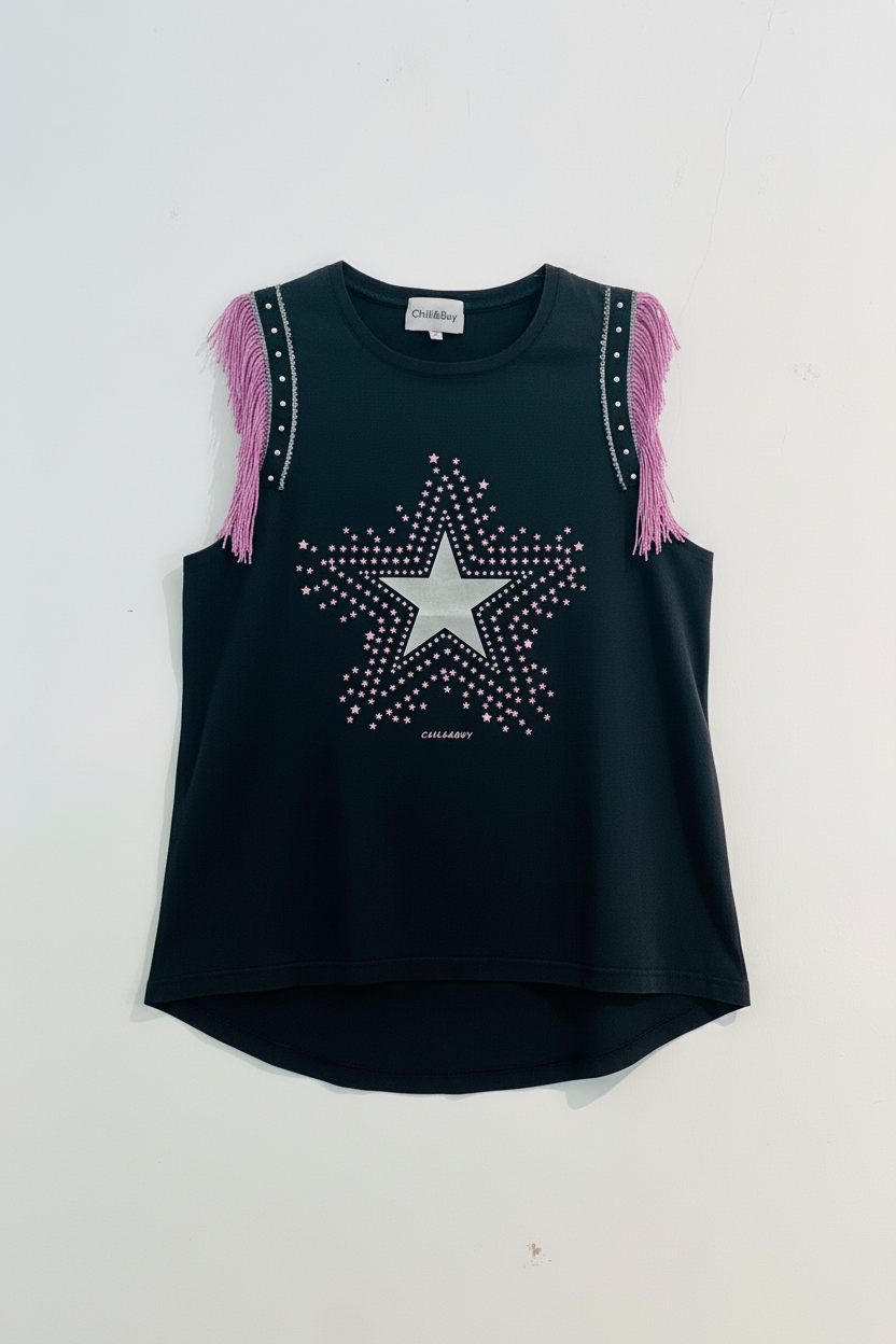 Camiseta Flecos Estrellas Lila