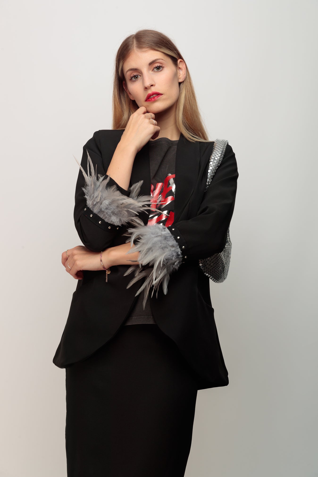 Blazer Smoking Plumas Gris