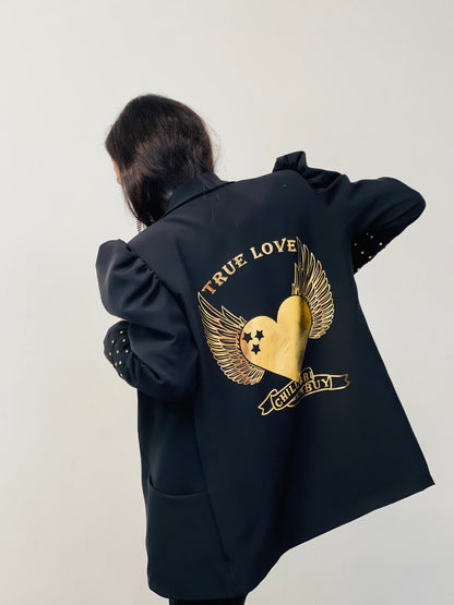 Blazer bouffant clouté en forme de cœur True Love
