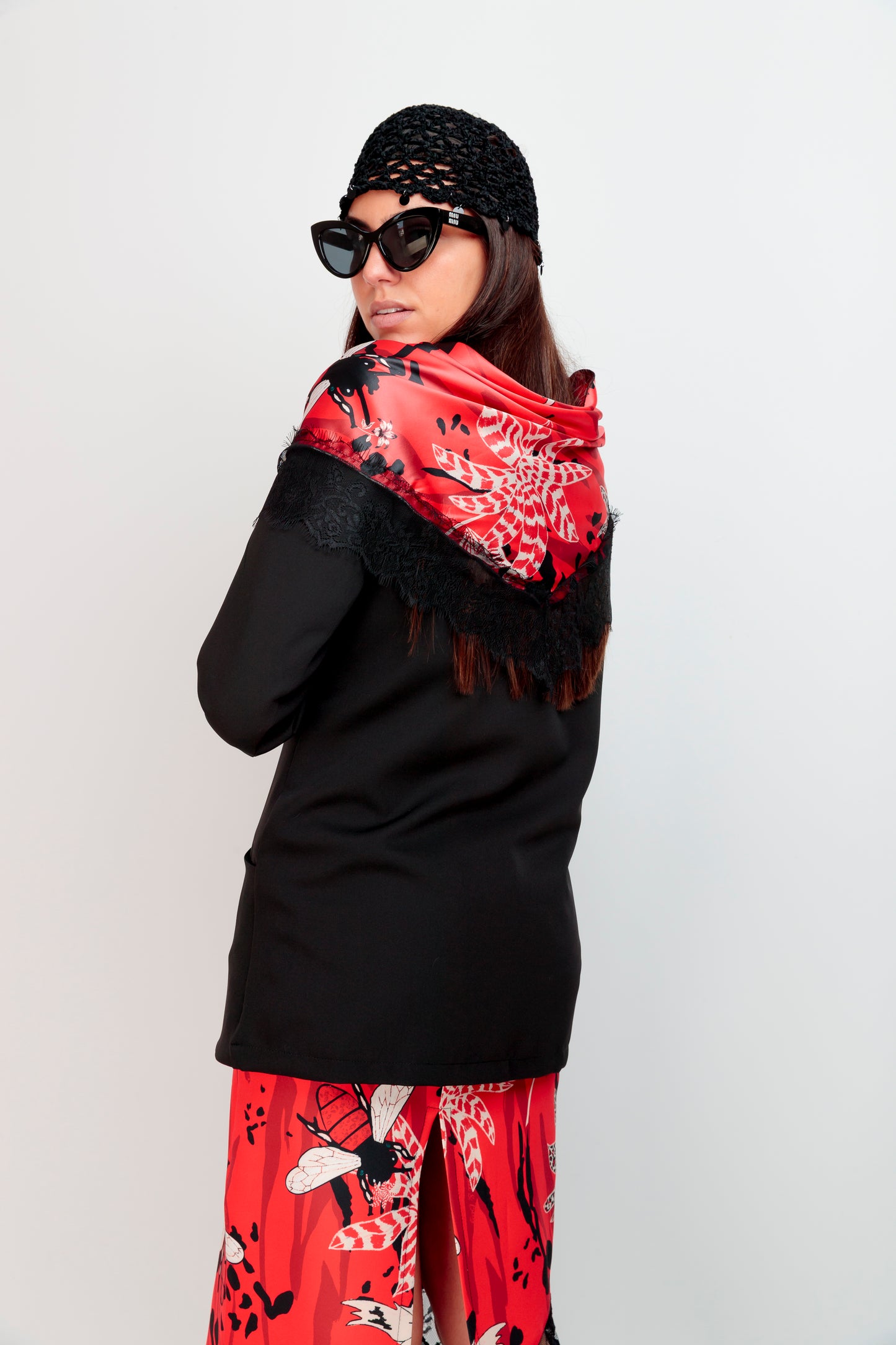 Foulard dentelle fleuri