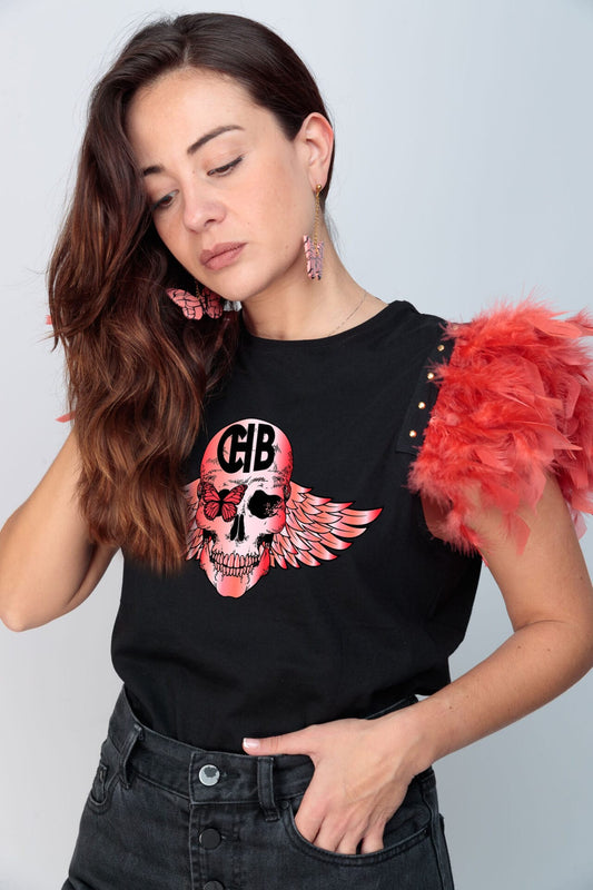 CAMI PLUMAS SKULL TIE