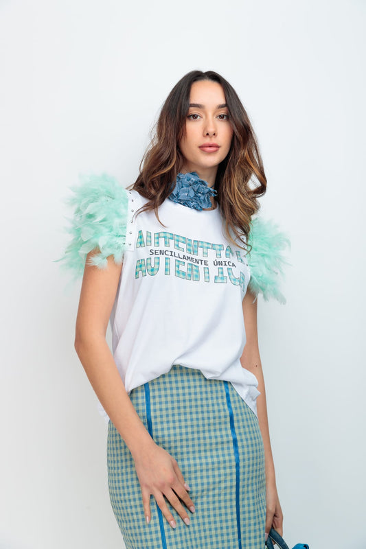 CAMI PLUMAS TACHAS AUTENTICA VICHY AZUL