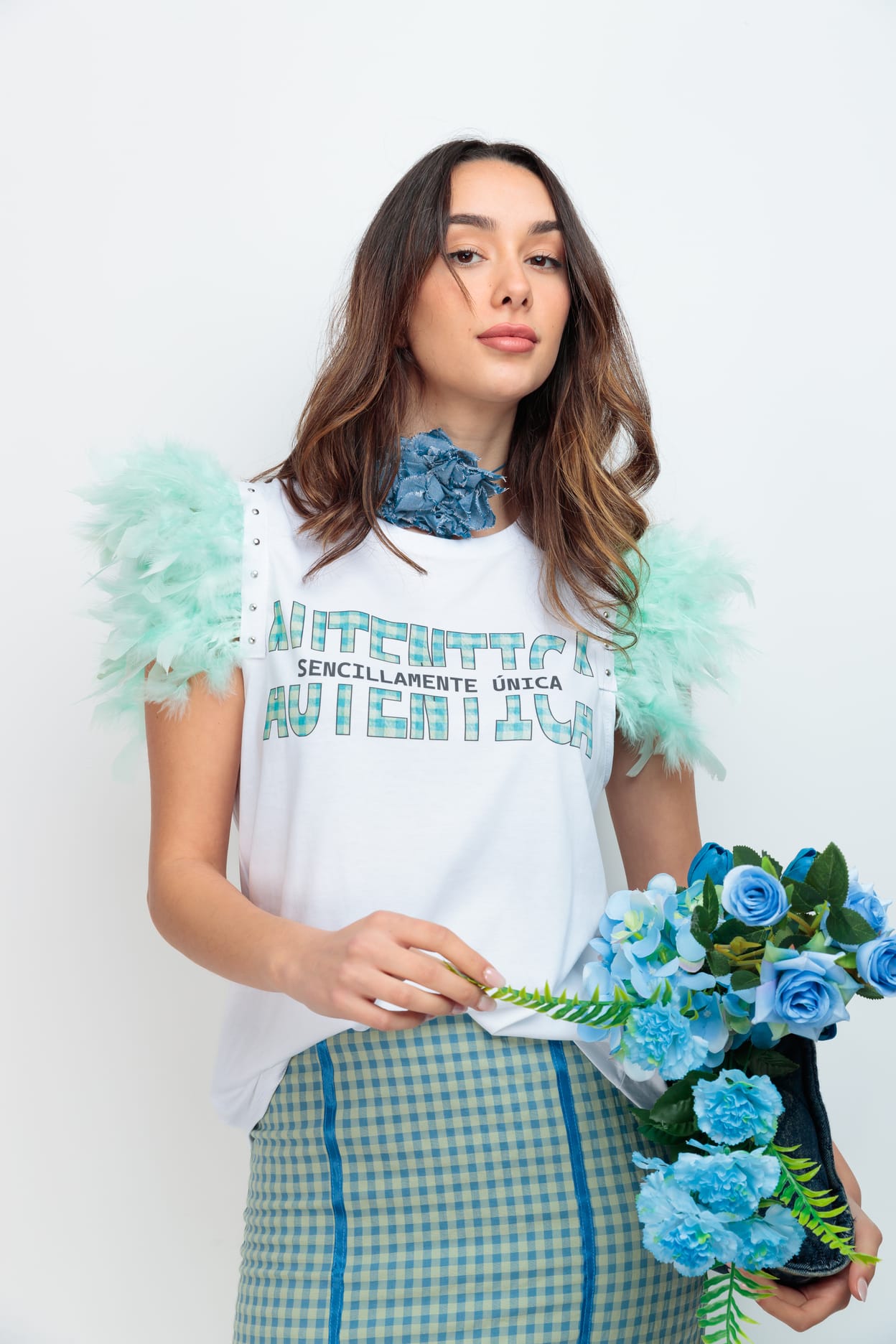 CAMI PLUMAS TACHAS AUTENTICA VICHY AZUL