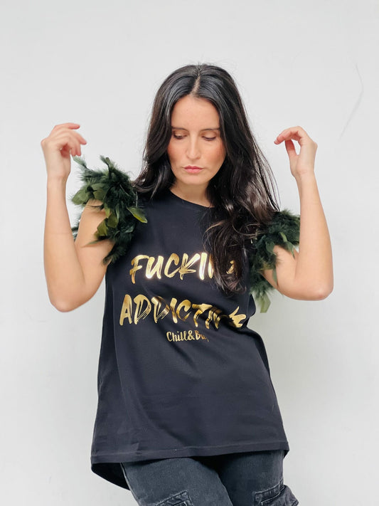 CAMI PLUMAS TACHAS F ADDICTIVE DORADO