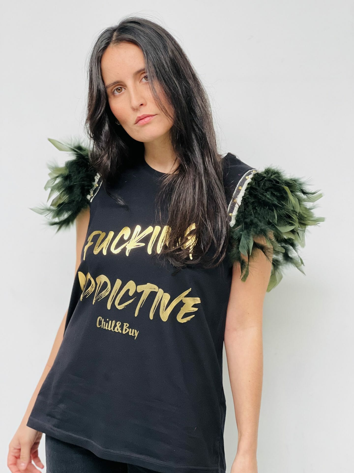 CAMI PLUMAS TACHAS F ADDICTIVE DORADO
