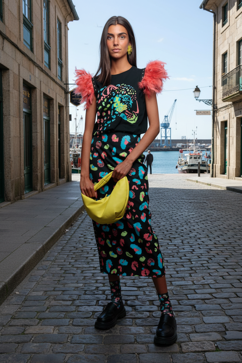 T-shirt tête de mort et plumes de tigre