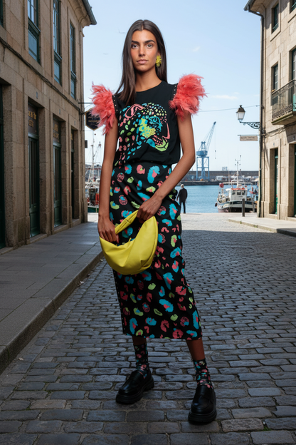 T-shirt tête de mort et plumes de tigre