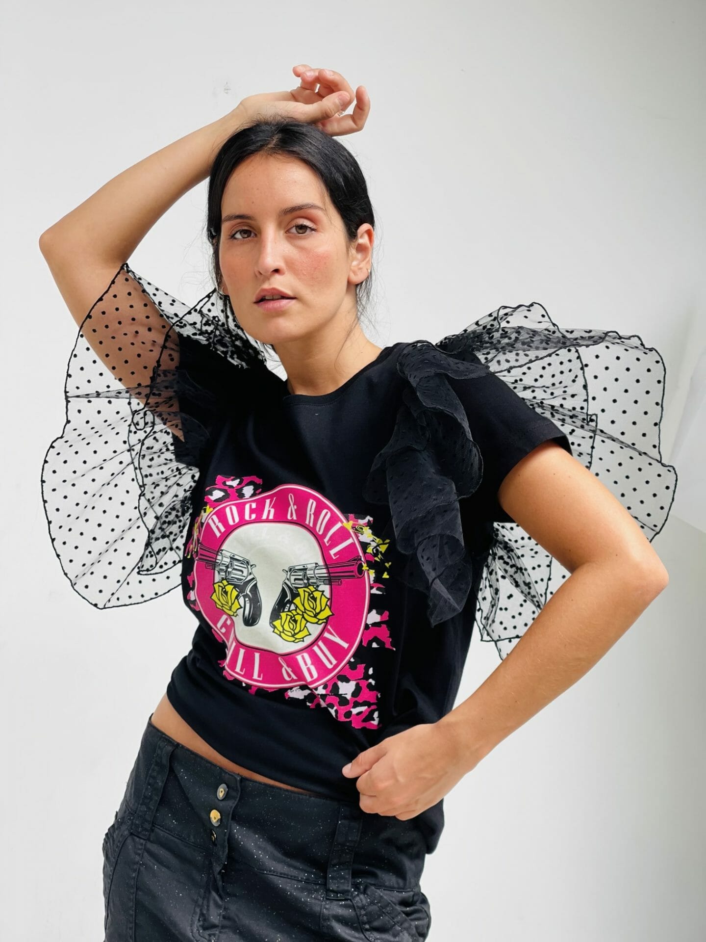 CAMI VOLANTE TOPITOS PISTOLAS FUCSIA