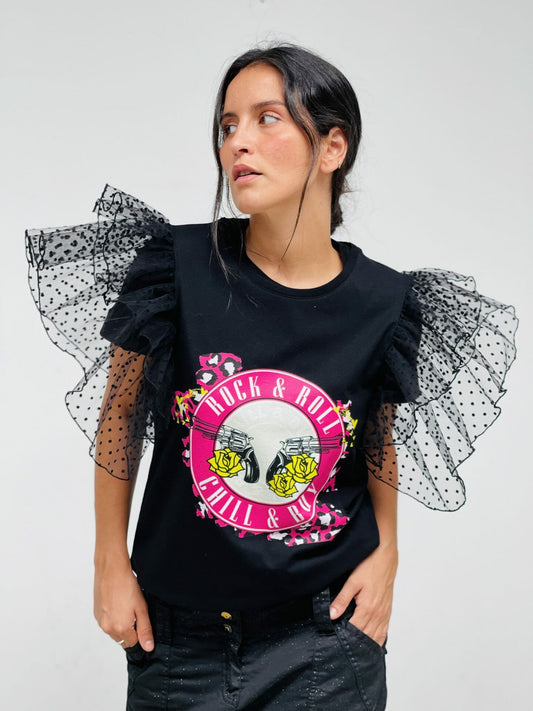 CAMI VOLANTE TOPITOS PISTOLAS FUCSIA