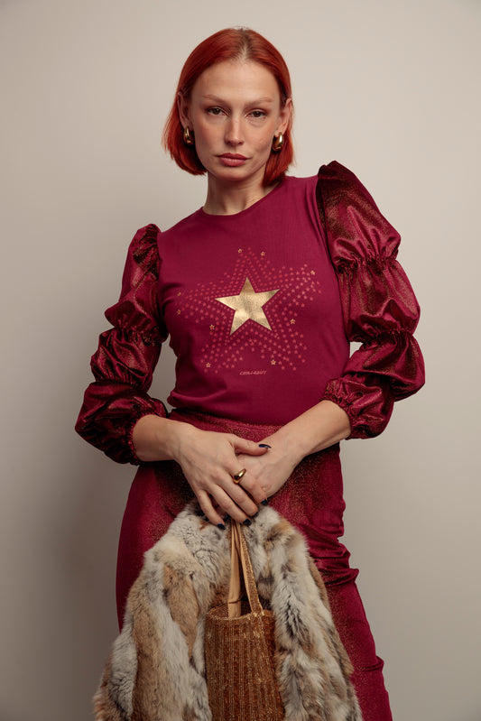 Camiseta Frunces Estrellas Granate