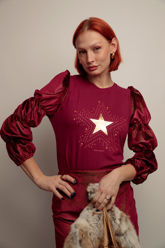 Camiseta Frunces Estrellas Granate